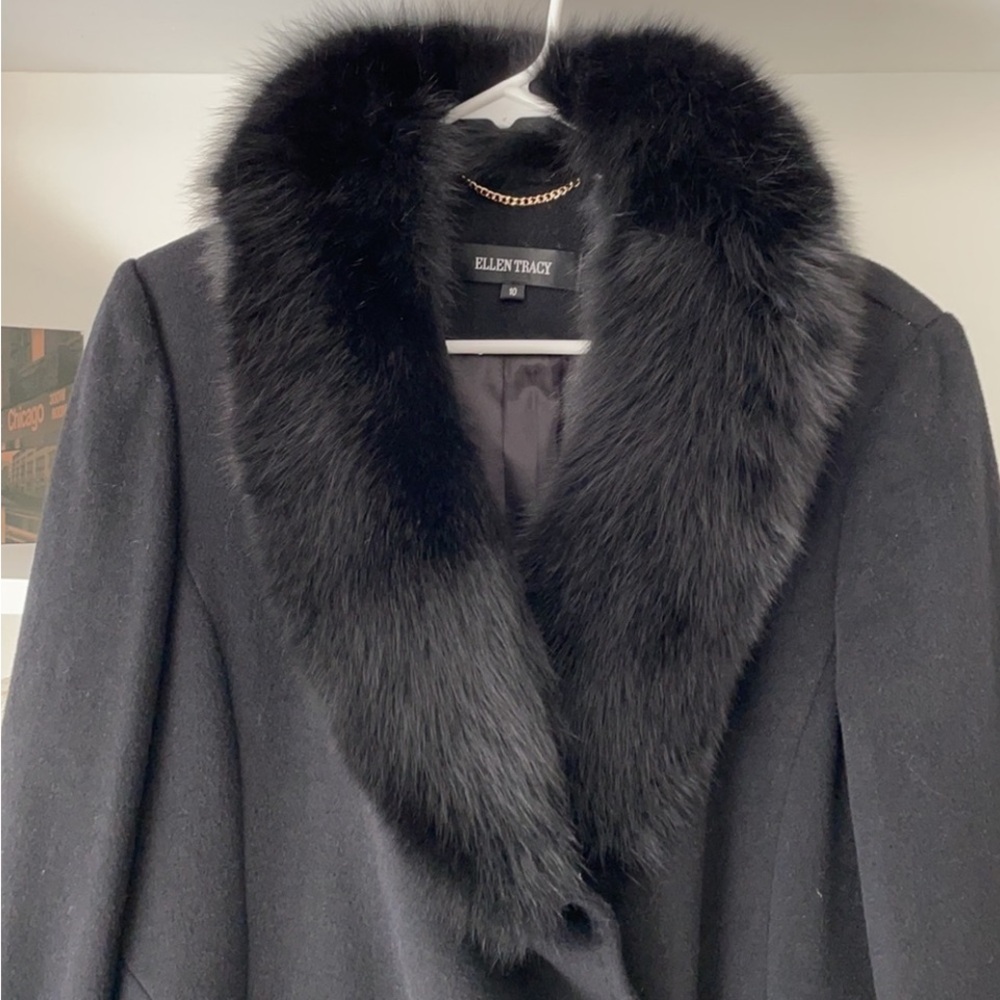 Ellen Tracy Coat with Blue Fox Trim.